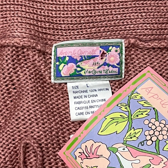 April Cornell Pearl Trim Sweater Dusty Rose Pink Open Cardigan Rayon Size Large - Picture 6 of 9